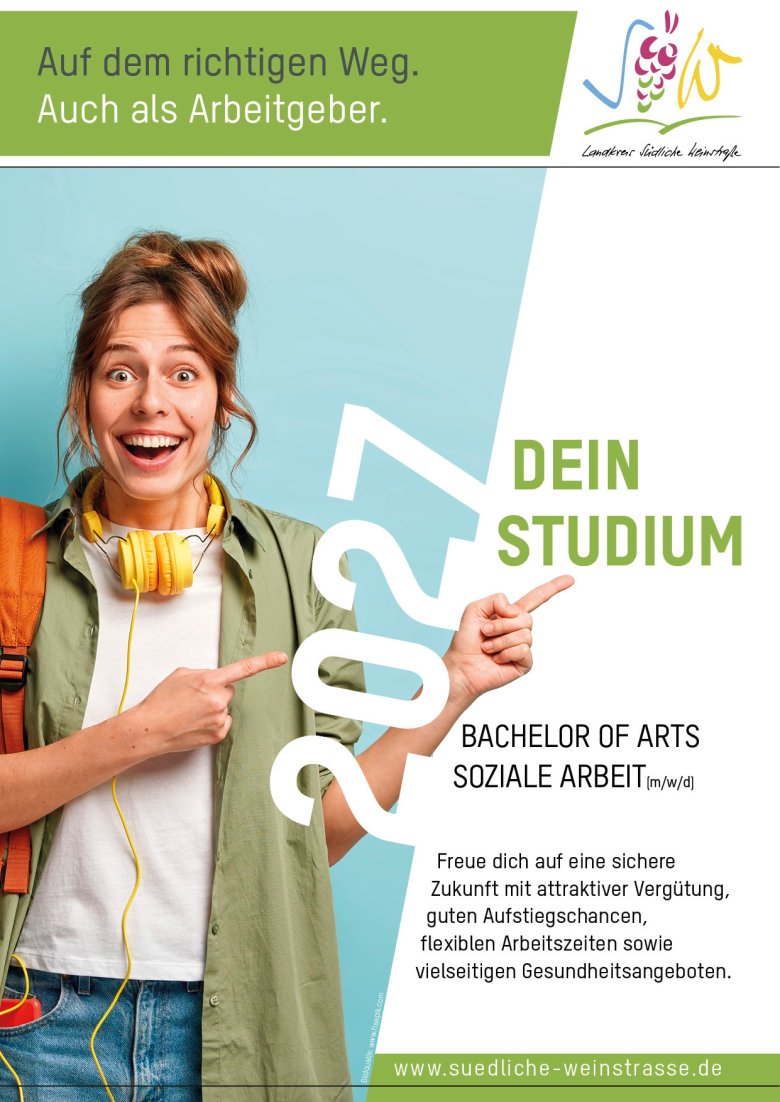 Infografik Studium Soziale Arbeit. Grafik: KV SÜW Frau mit Rucksack.