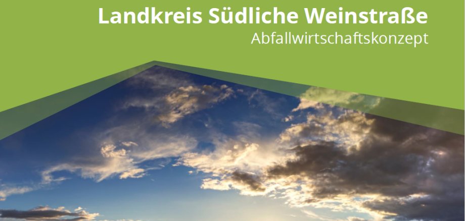 Ausschnitt des Titelblatt zum Abfallwirtschaftskonzept 2024 - 2028 des Landkreis SÜW. Unter dem Titel ist ein Gegenlichtbild mit Blick auf den Pfälzerwald zu sehen.