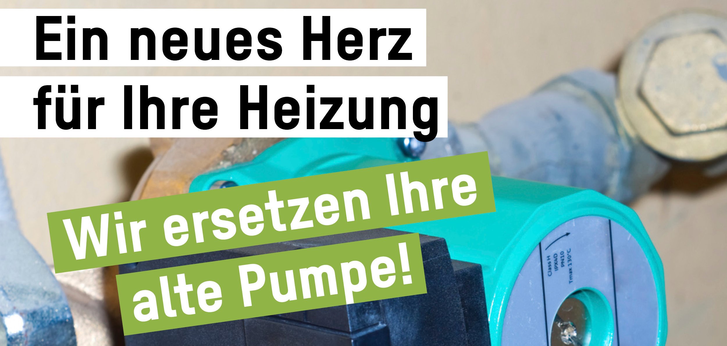 Ein Flyer mit Text und dem Foto einer Heizpumpe darauf wirbt für die Tauschaktion des Landkreises SÜW. 