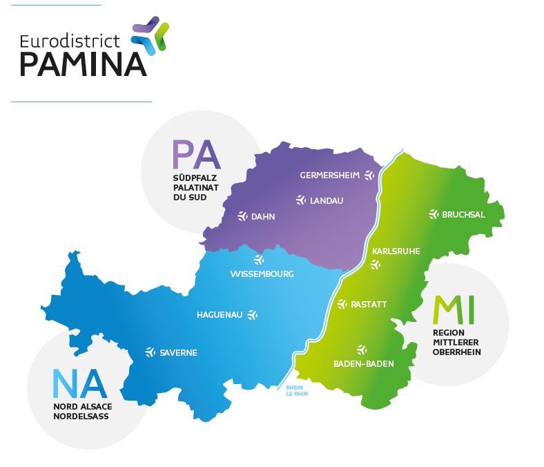 Eine Karte zeigt die Teilräume Südpfalz, Mittlerer Oberrhein und Nord-Elsass.