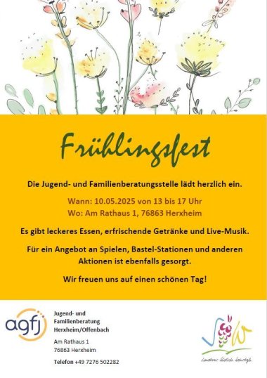 Plakat Frühlingsfest JFB Herxheim 2025 Werbeplakat mit Infos, Grafik mit Blumen