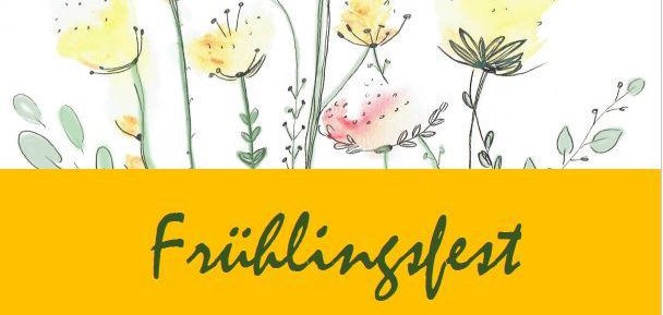 Schriftzug "Frühlingsfest", im Hintergrund eine Grafik aus Blumen.