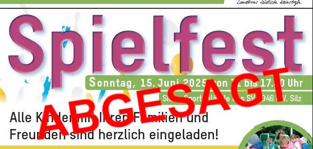 Programmaufzählung und Infos über das Fest am 15. Juni. Darüber der Vermerk: ABGESAGT.