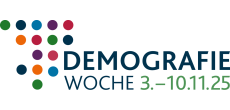 Logo der Demografiewoche 2025 mit bunten Punkten in Pfeilform und dem Schriftzug „Demografiewoche 3.–10.11.25“.