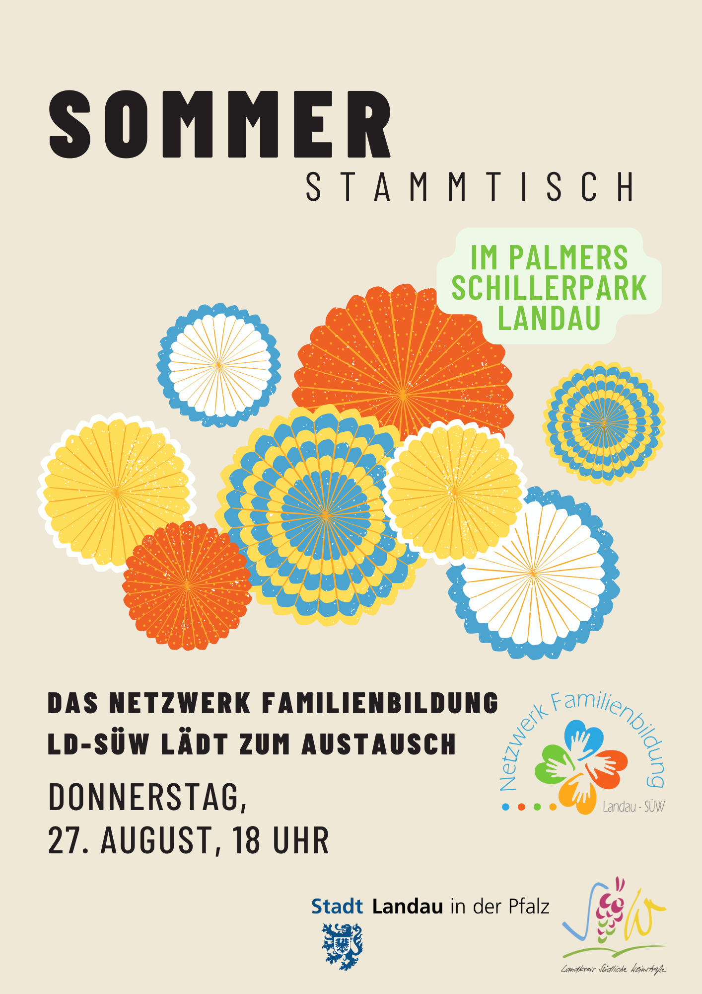 Plakat mit Aufschrift Sommerstammtisch.