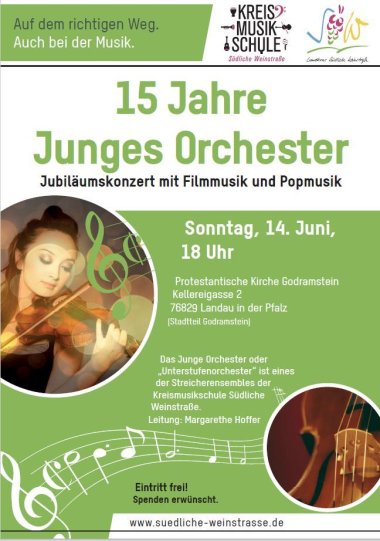 Junge Musikerin und Daten des Konzerts zu sehen.
