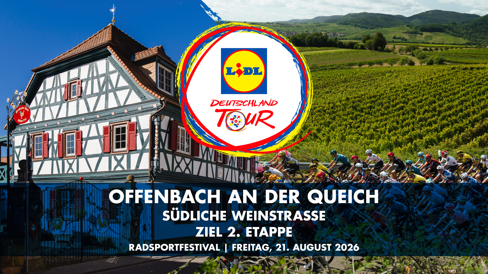 Fachwerkhaus und grüner Hintergrund, davor Rennräder.