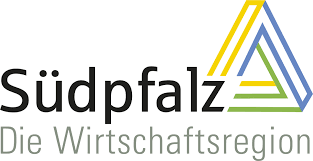 Logo der Wirtschaftsregion Südpfalz mit stilisiertem dreieckigem Symbol in Gelb, Blau und Grün sowie dem Schriftzug „Südpfalz – Die Wirtschaftsregion“.