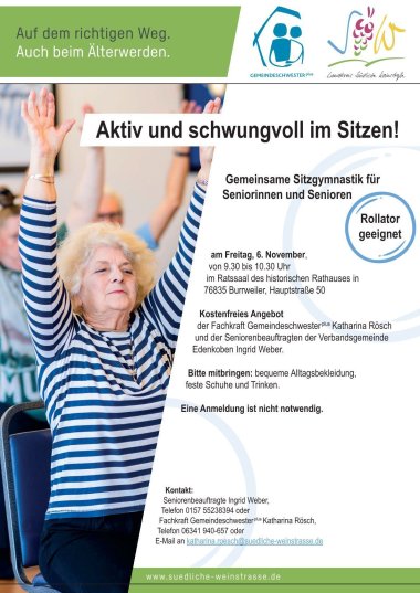 Plakat zum neuen Bewegungsangebot in Burrweiler. Quelle: KV SÜW/Foto: Pexels Plakat zum neuen Bewegungsangebot in Burrweiler