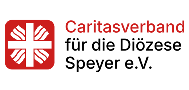 Logo des Caritasverbands für die Diözese Speyer e. V.. Grafik: Caritasverbands für die Diözese Speyer e. V. Logo des Caritasverbands für die Diözese Speyer e. V. Links ist das weiße Caritawss-Kreuz mit geschwungenen Linien auf rotem Hintergrund zu sehen. Rechts steht der Name des Verbands in roter und schwarzer Schrift.