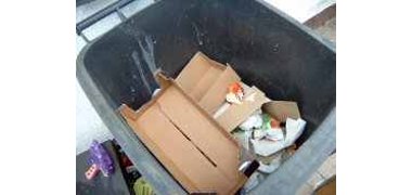 Papiertonne. Foto: KV SÜW Blick in eine offene Papiertonne mit Altpapier.