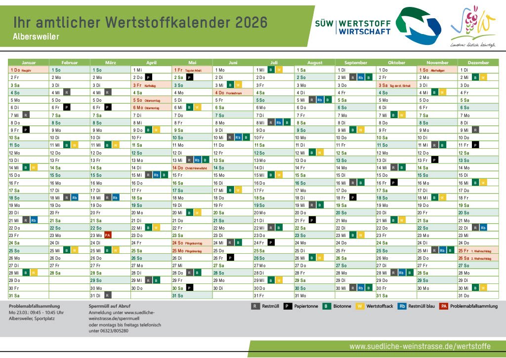 Wertstoffkalender 2026