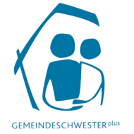 Logo „Gemeindeschwester plus“. Grafik: KV SÜW Zwei stilisierte Personen unter einem schützenden Dach, dazu der Schriftzug „Gemeindeschwester plus“.